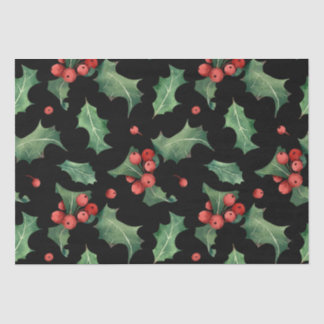 Christmas Red Green Mistletoe Black Seidenpapier