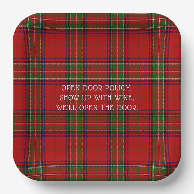 Christmas Red Green Plaid Show up with Wine Pappteller (Vorderseite)