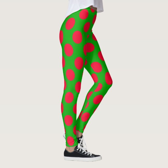 Christmas Red Green Polka Dot Leggings (Rechts)