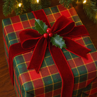 Christmas Red Green Tartan Glossy Holiday Geschenkpapier