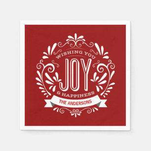 CHRISTMAS RED HOLIDAY JOY CHALKBOARD PERSONALISIER SERVIETTE