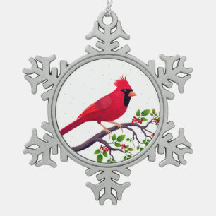 Christmas Red Kardinal Bird Schneeflocken Zinn-Ornament