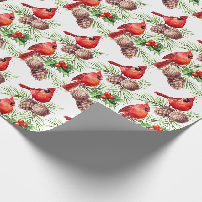Christmas Red Kardinal Birds Holly Berry Branch Geschenkpapier (Ecke)