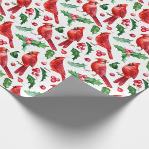 Christmas Red Kardinal Birds Holly Berry Brunch Geschenkpapier