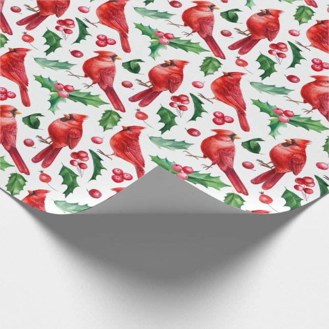 Christmas Red Kardinal Birds Holly Berry Brunch Geschenkpapier (Ecke)