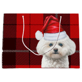 Christmas Red Kariert Coton de Tuleari Dog Holiday Große Geschenktüte