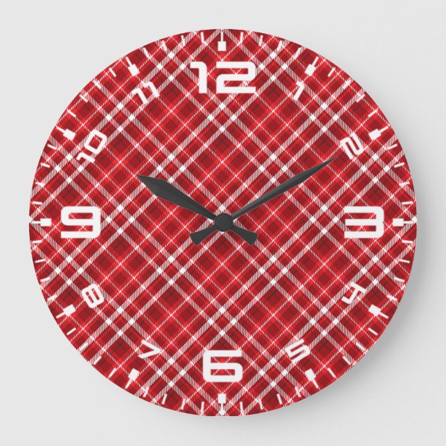 Christmas Red Kariert Pattern Design-62667 Große Wanduhr (Vorderseite)