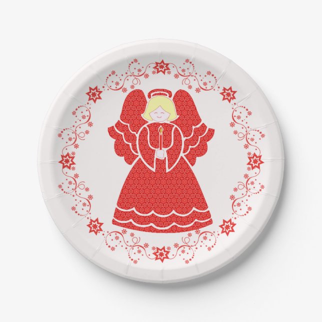 Christmas Red Lace Angel  Pappteller (Vorderseite)