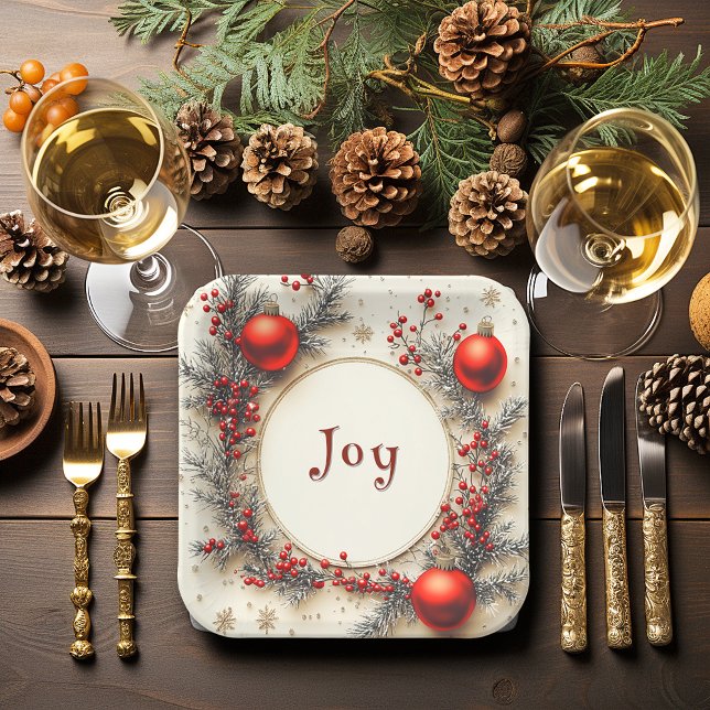 Christmas Red Ornaments Berries Snowflakes Pappteller (Von Creator hochgeladen)