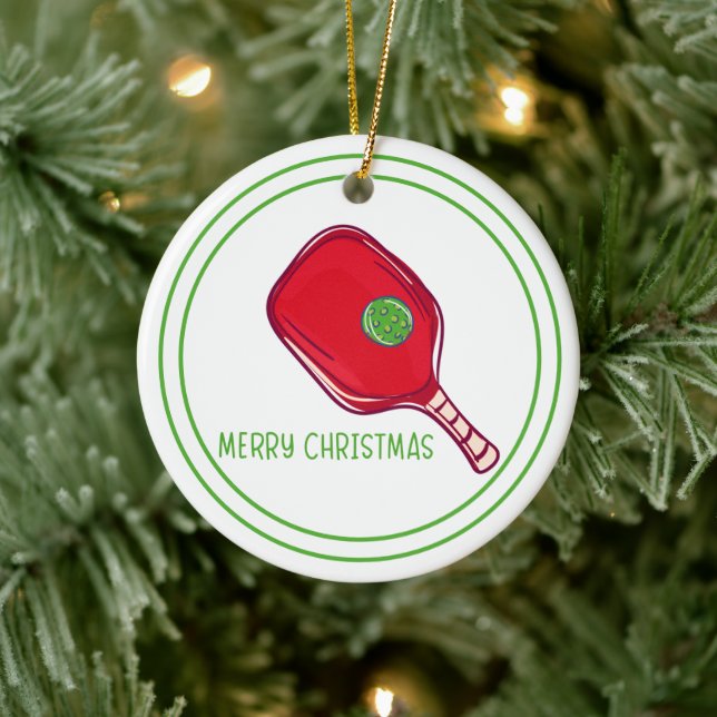 Christmas Red Pickleball Paddle Design Festive Keramik Ornament (Baum)