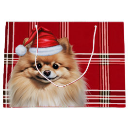 Christmas Red Plaid Pomeranian Dog Lover Große Geschenktüte