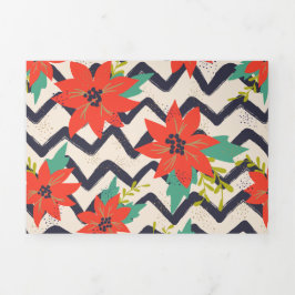 Christmas Red Poinsettia Black & White Zickzack Dreifach Gefaltete Urlaubskarte