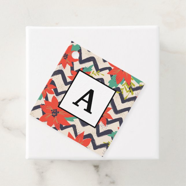 Christmas Red Poinsettia Black & White Zickzack Geschenkanhänger (Beispiel)