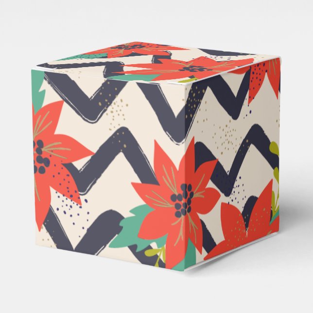 Christmas Red Poinsettia Black & White Zickzack Geschenkschachtel (Vorderseite)