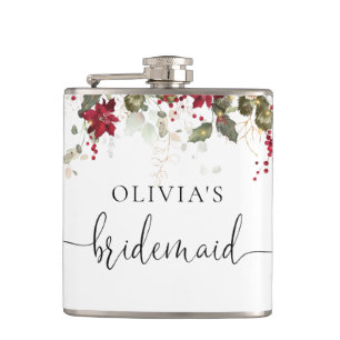 Christmas Red Poinsettia Brautparty Flask Flachmann