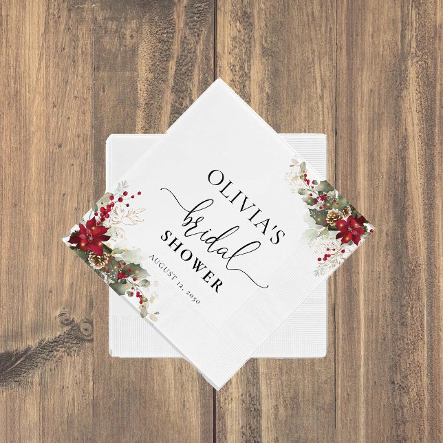 Christmas Red Poinsettia Brautparty Serviette (Von Creator hochgeladen)