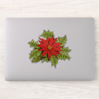 Christmas Red Poinsettia Flower with Green Leaves Aufkleber