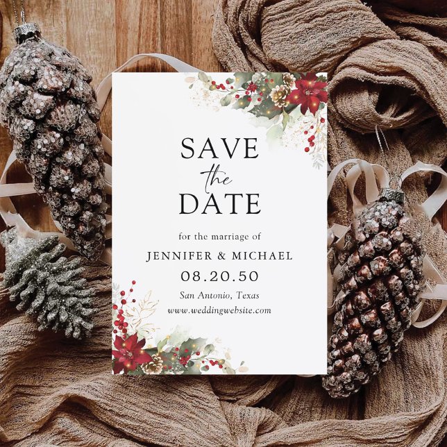 Christmas Red Poinsettia Save the Date (Von Creator hochgeladen)