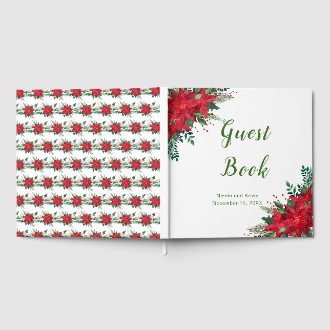 Christmas Red Poinsettia Wedgebook Gästebuch (Voll)
