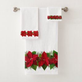 Christmas Red Poinsettias auf Beautiful White Badhandtuch Set