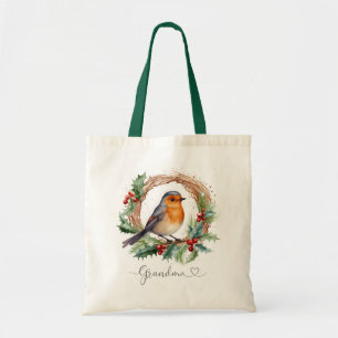 Christmas Red Robin Grandma Tote Tag Tragetasche