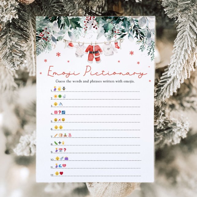 Christmas Red Santa Baby Emoji Pictionary Game Einladung (Watercolor Christmas Red Santa Baby Shower Emoji Pictionary Game)