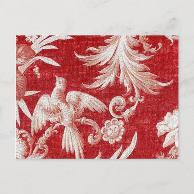 Christmas Red Shabby Toile Feiertagspostkarte (Vorderseite)