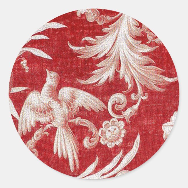 Christmas Red Shabby Toile Runder Aufkleber (Vorderseite)