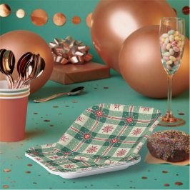 Christmas Red Snowflakes Green Checks Pattern Pappteller