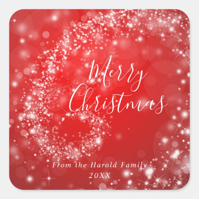 Christmas Red Sparkling Minimalistisch Stylish Scr Quadratischer Aufkleber (Vorderseite)