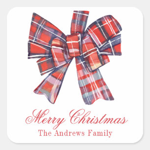 Christmas Red Tartan Kariert Bow Enclosure Quadratischer Aufkleber