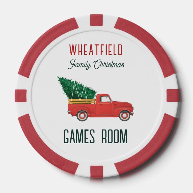 Christmas Red Truck Family Games Room Custom Pokerchips (Vorderseite)