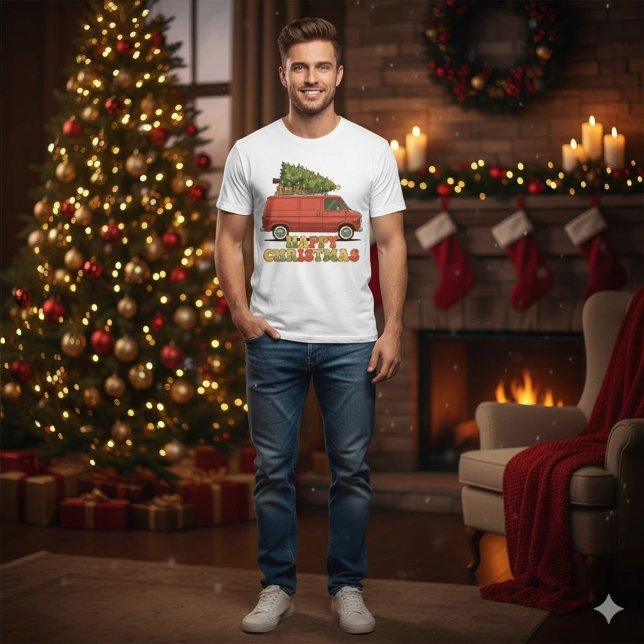 Christmas Red Truck Tree Transport T-Shirt (Von Creator hochgeladen)