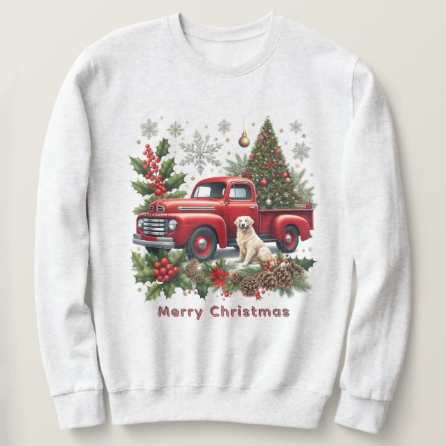 Christmas Red Truck with Dog and Christmas Tree  Sweatshirt (Design vorne)
