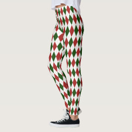 Christmas Red und Green Harlequin Raute Diamond Leggings