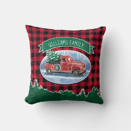 Christmas Red Vintag Truck Buffalo Karierter Name Kissen