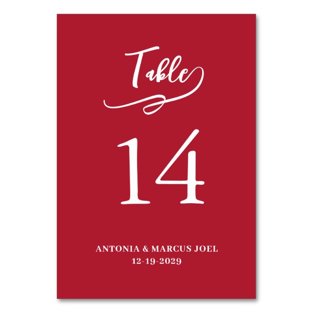 Christmas Red Wedding Table number Card Tischnummer (Vorderseite)