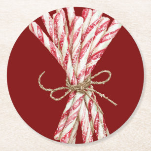 Christmas Red White Peppermint Runder Pappuntersetzer