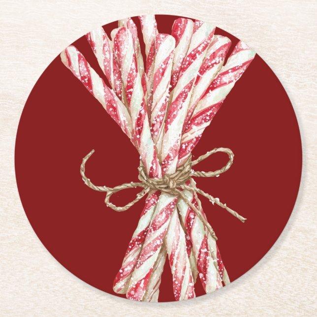 Christmas Red White Peppermint Runder Pappuntersetzer (Vorderseite)