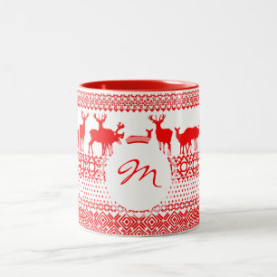 Christmas Rein Deer Lapland Pattern Monogramm Tass Zweifarbige Tasse