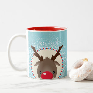 CHRISTMAS REINDEE PEEKING rote Nase Rudolph blau Zweifarbige Tasse
