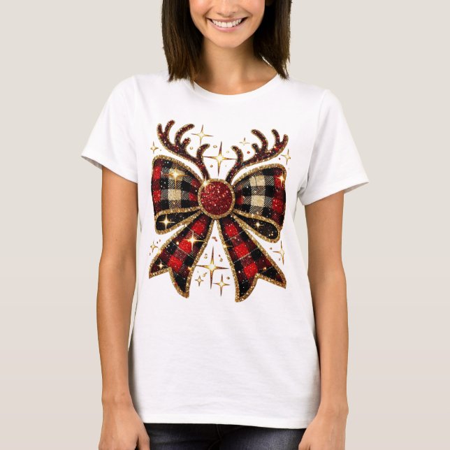 Christmas Reindeer Bow T-Shirt (Vorderseite)