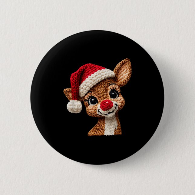 Christmas Reindeer Crochet Cute Merry Christmas Re Button (Vorderseite)