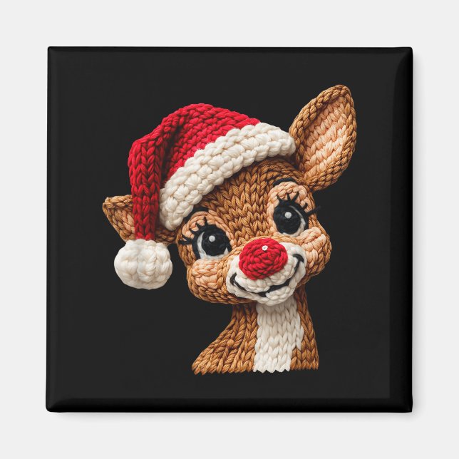 Christmas Reindeer Crochet Cute Merry Christmas Re Magnet (Vorne)