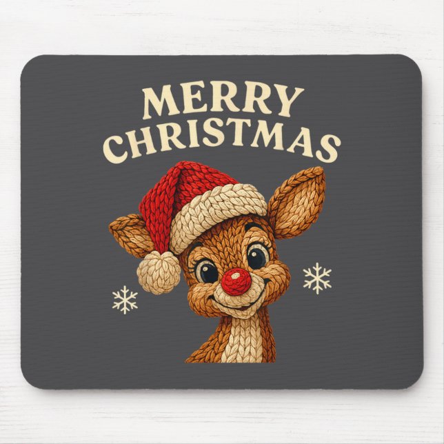 Christmas Reindeer Crochet Cute Merry Christmas Re Mousepad (Vorne)