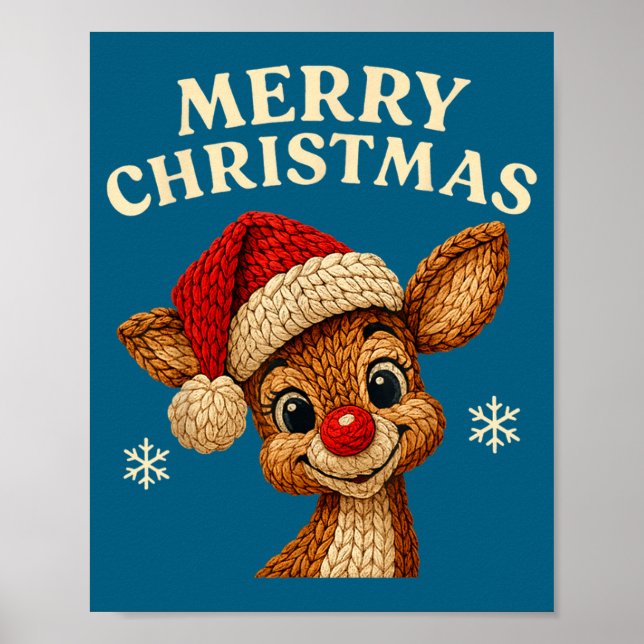 Christmas Reindeer Crochet Cute Merry Christmas Re Poster (Vorne)