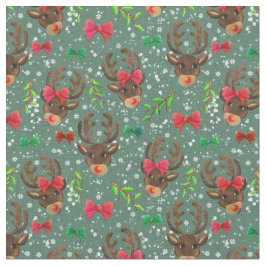 Christmas Reindeer Forest Green Stoff