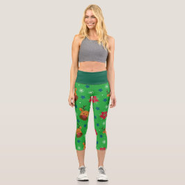 Christmas Reindeer High-Waisted Capri Leggings