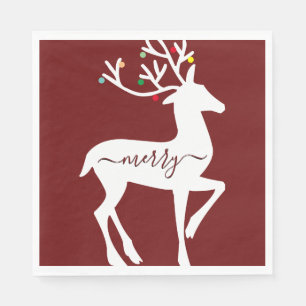 Christmas Reindeer Merry Burgundy Serviette