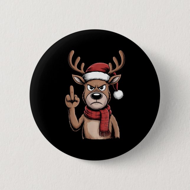 Christmas Reindeer Middle Finger Sarcastic Xmas Fu Button (Vorderseite)
